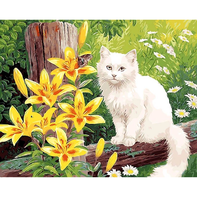 Katze mit Blumen