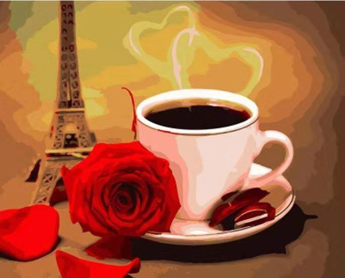 Kaffee Eiffelturm und Rose