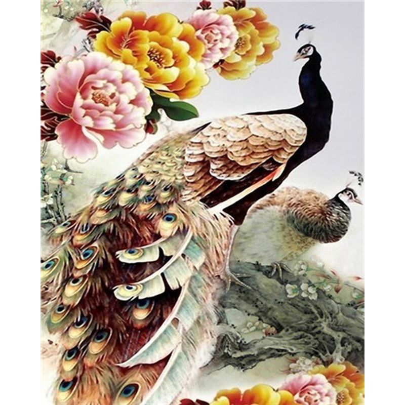 Pfau mit Blumen