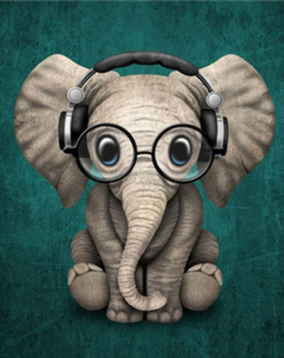 Elefant mit Kopfhörer