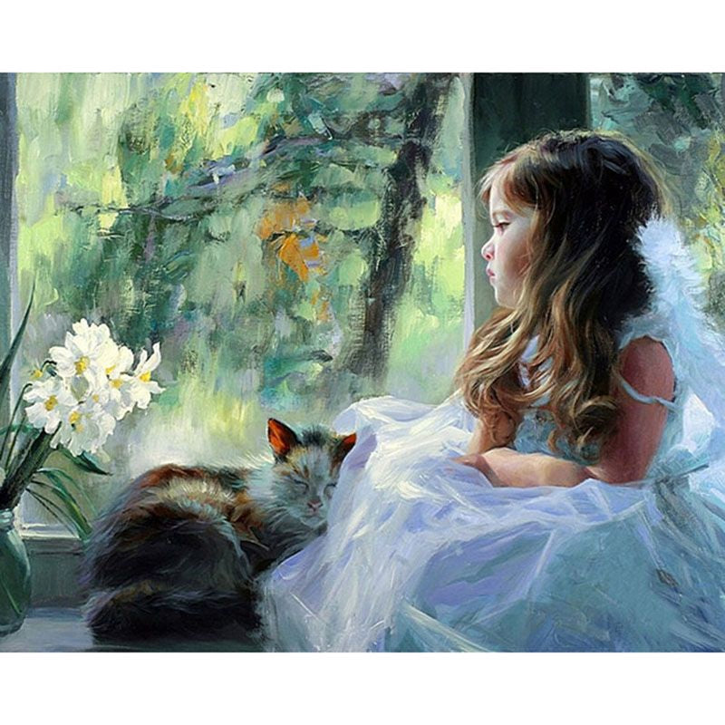Kleine Prinzessin mit Katze