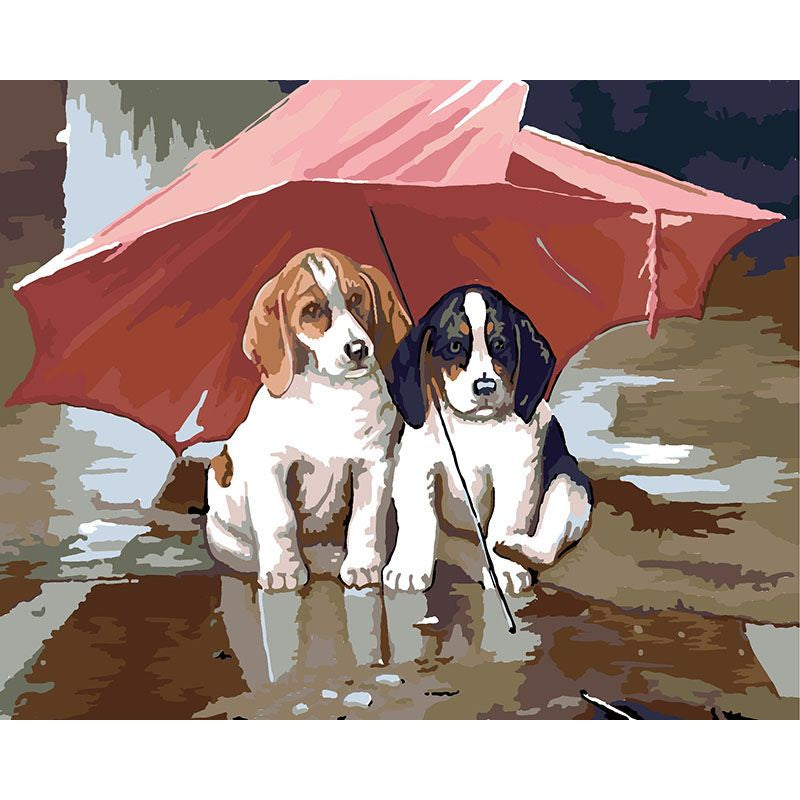 Hunde mit Regenschirm