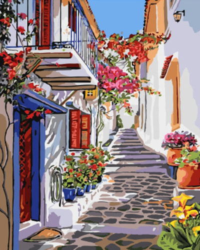 Gasse mit Blumen