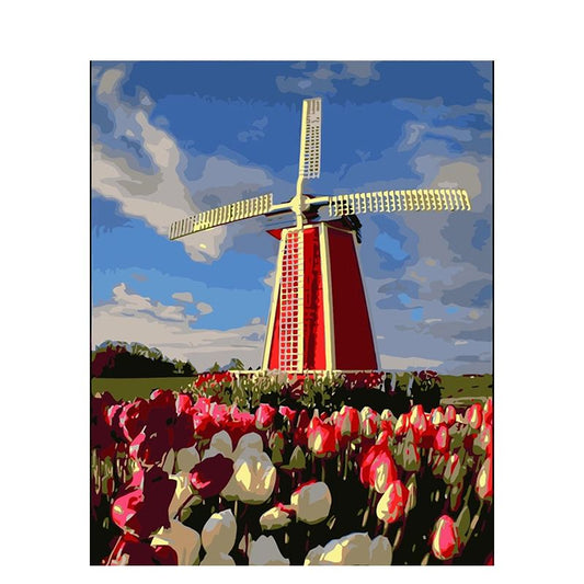 Windmühle mit Tulpen