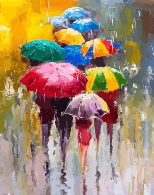 Menschen mit Regenschirmen