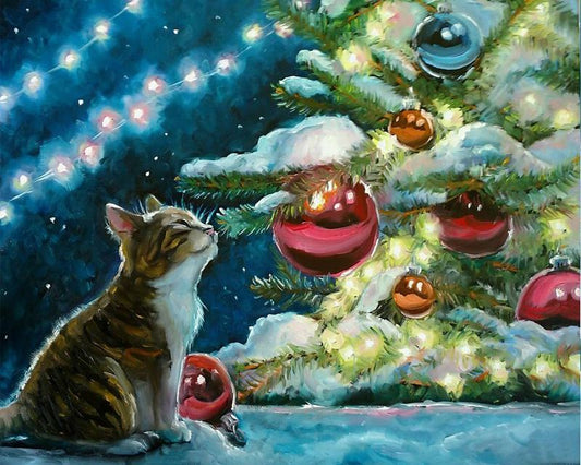 Katze mit Christbaum