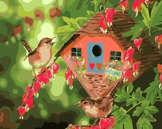 Vogelhaus mit Vogel