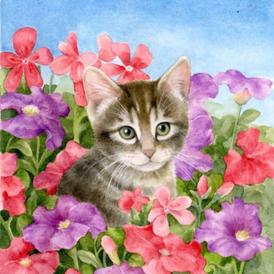 Katze mit Blumen