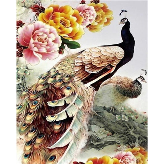 Pfau mit Blumen